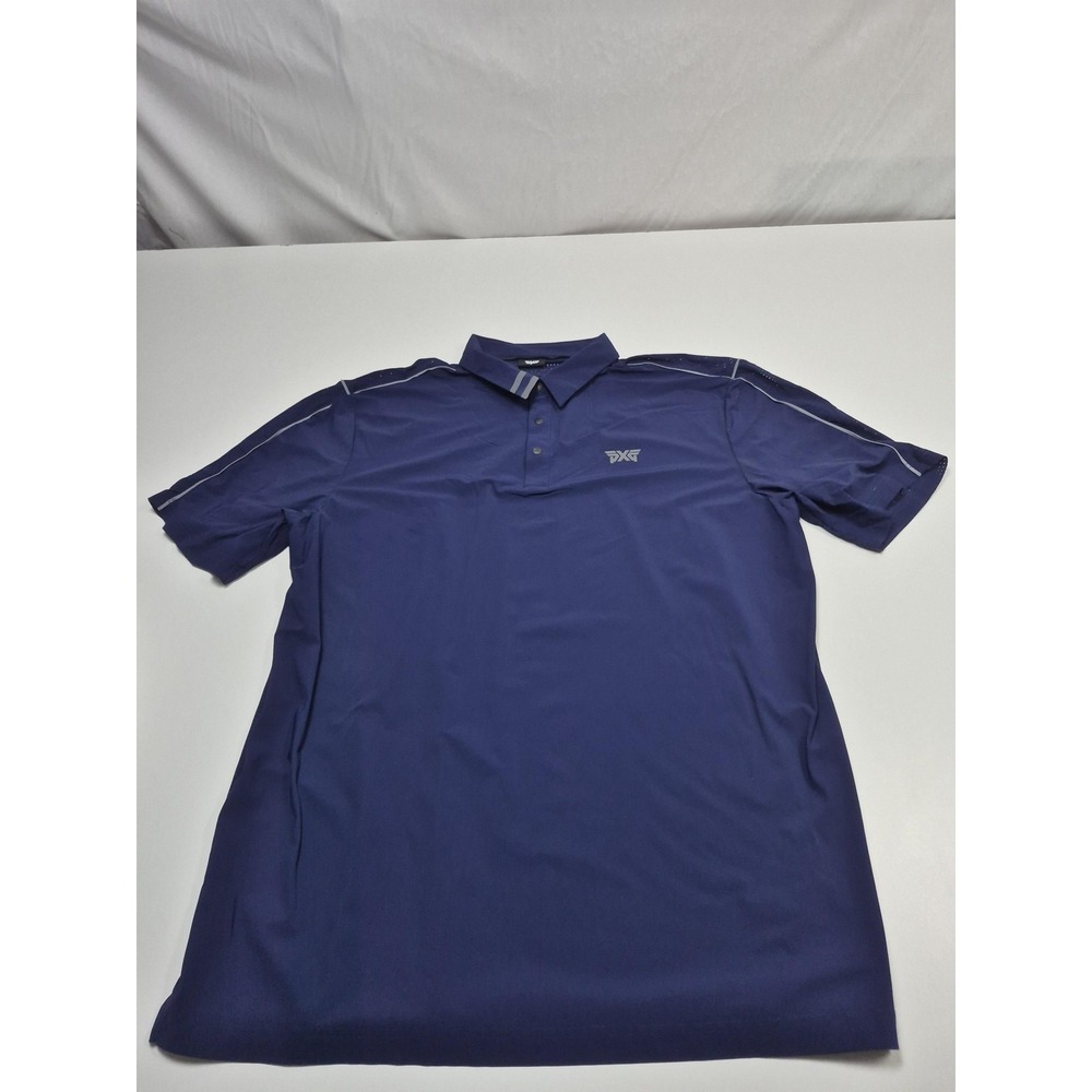 PXG Polo Shirt Mens XL Blue Mesh Golf Performance Stretch Lightweight Breathable